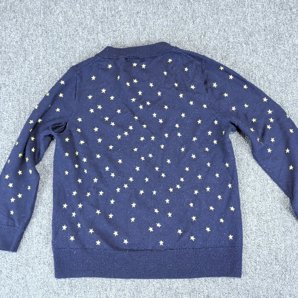 J.Crew Celestial Star Embroidered Sweater Women L Navy Blue 100% Merino Wool